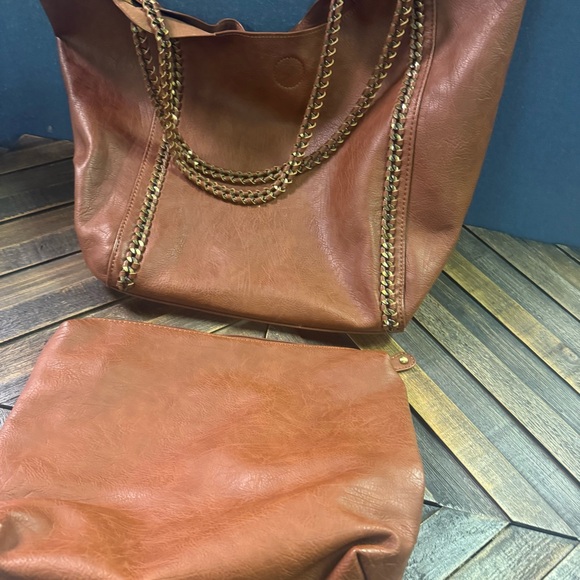 Altar'd State Brown Vegan Leather tote purse with pouch. - Picture 9 of 15